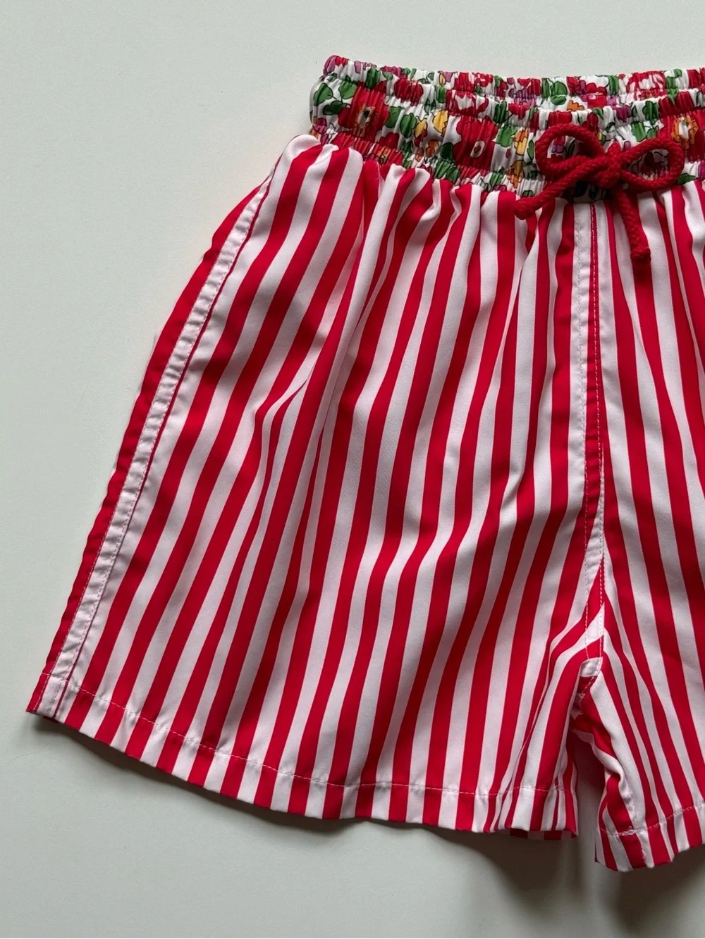 Sal & Pimenta Boys Swim Trunks - Red Stripes Liberty Floral Waistband - Size 10